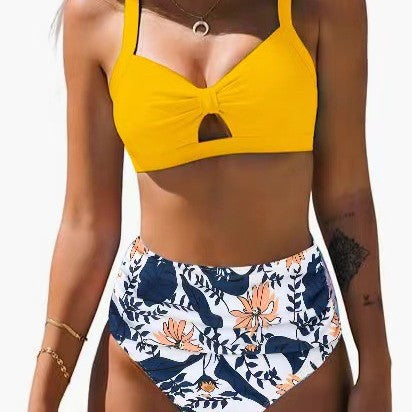 Dame Bikini-sæt med snitaccent og blomsterprint High-Waist-trusser Stilla