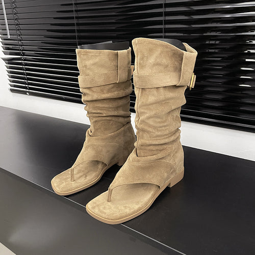 Dame modische Overknee-støvler med fleksibelt spænde-design og skridsikker sål Stilla