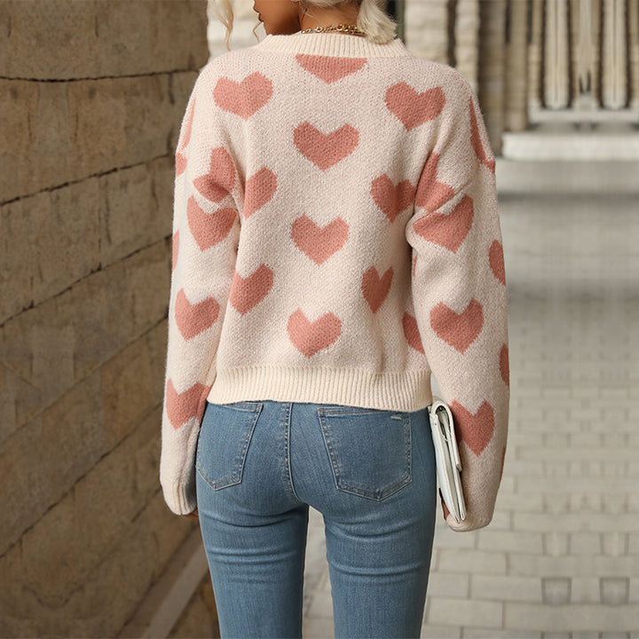 Dame Krammende Strikpullover med Hjerte Motiv Stilla