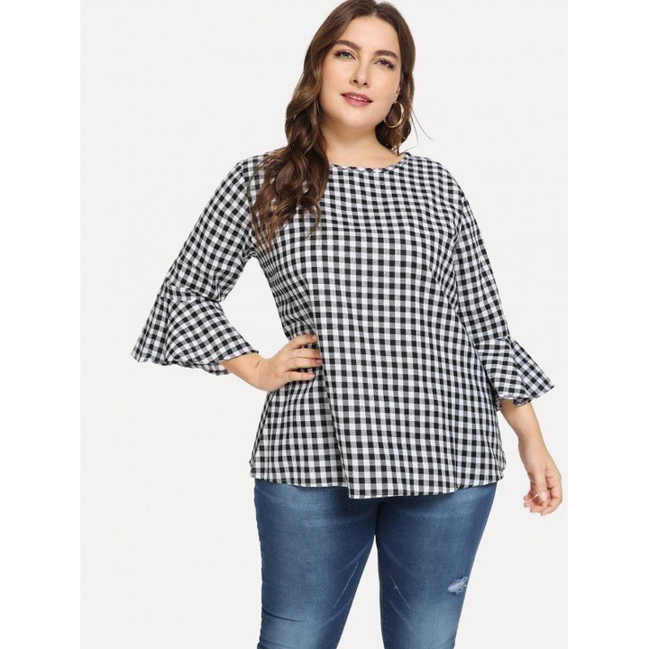 Dame Gingham Tern Rynkeærme Top Stilla