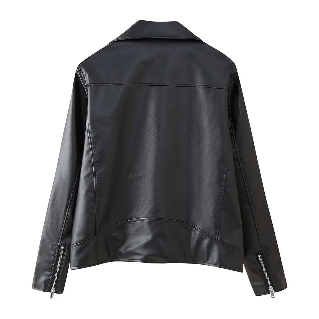 Femme Classic Kunstlæder Bikerjakke med asymmetrisk lynlås Stilla