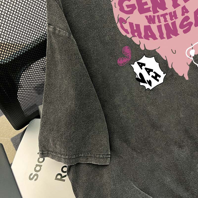 Dame T-shirt med kreativ provokerende tryk og afslappet snit Stilla