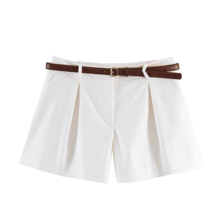 Damer høj talje shorts med elegant folder og smal bælte Skovae