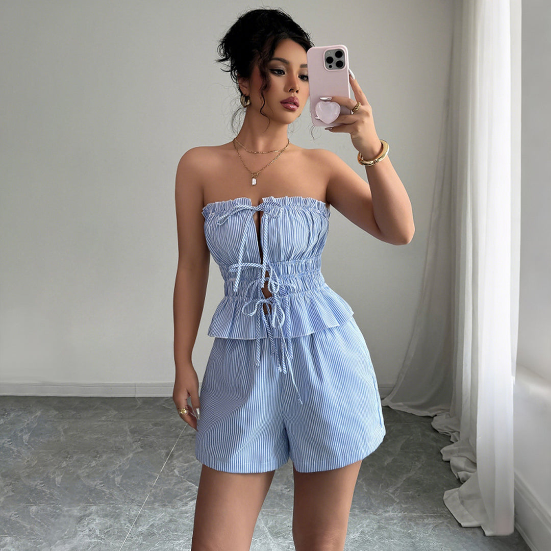 Damer to-delt sæt med smart bustier-overdel og shorts Stilla