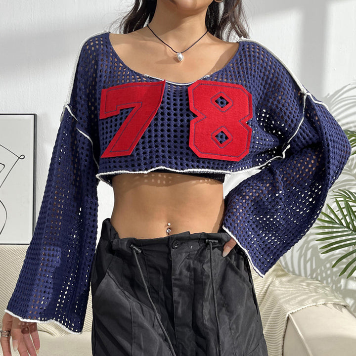 Dame cropped nettop med stilige talapplikationer Stilla