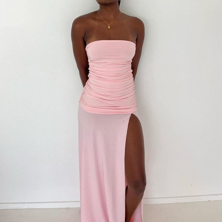 Dame Elegant Rynkes Maxi Kjole med side Slids Detalje Stilla