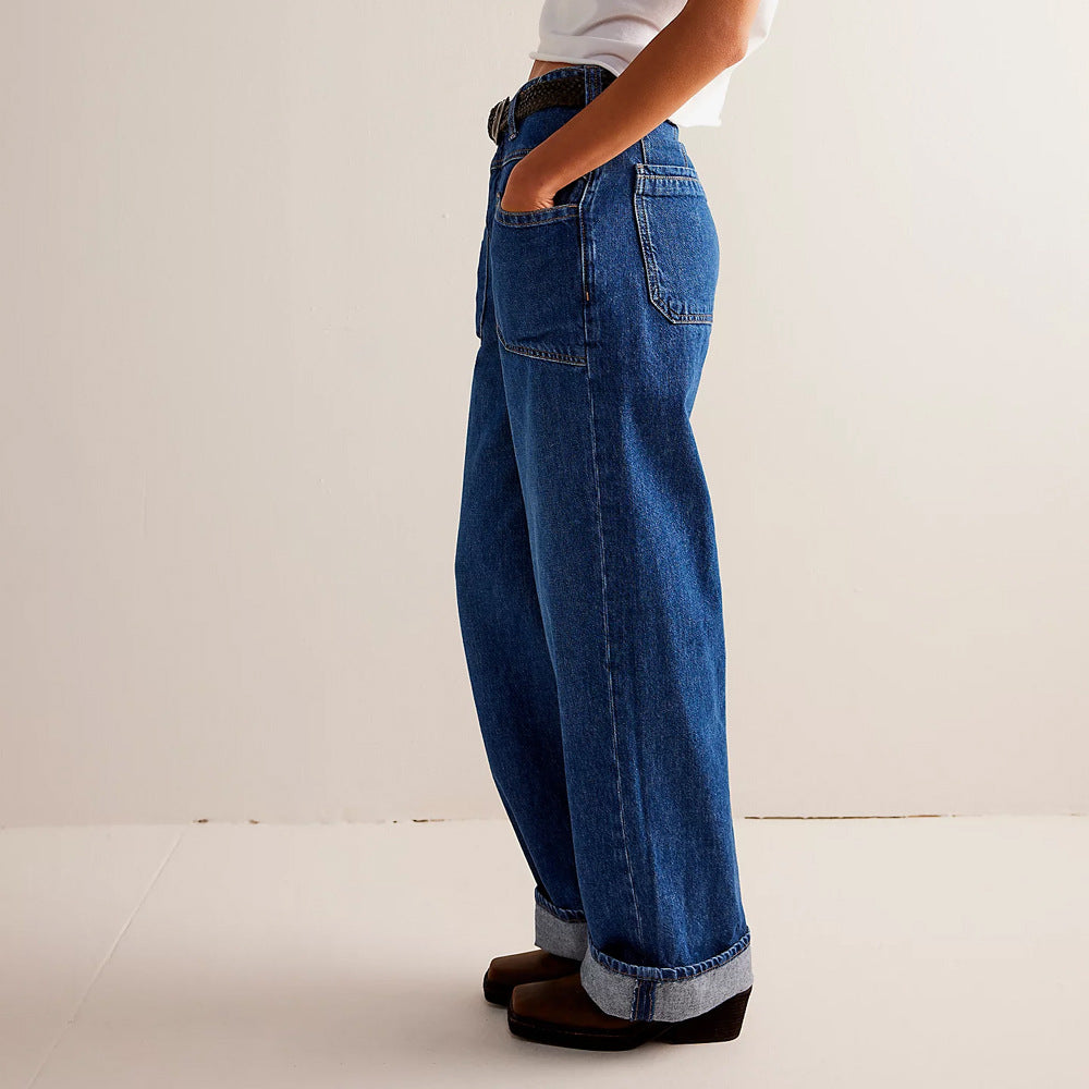 Dame Bred Høj talje Jeans i Vintage-stil Stilla