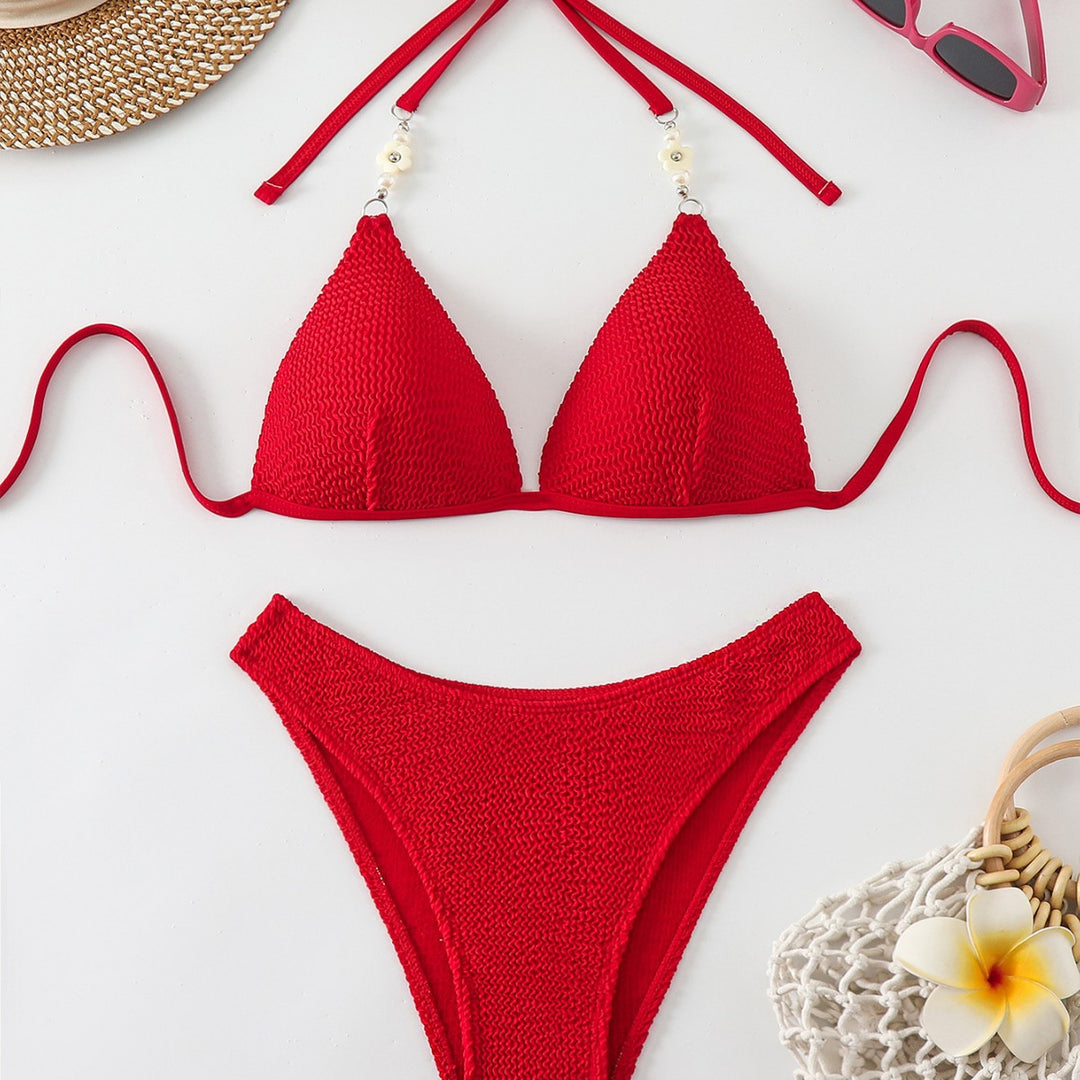 Femme Tekstureret Triangle Bikini Sæt med Perleaccent Stilla