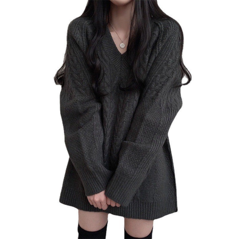 Femme Oversized V-Udskæring Kablestrikket Pullover Stilla