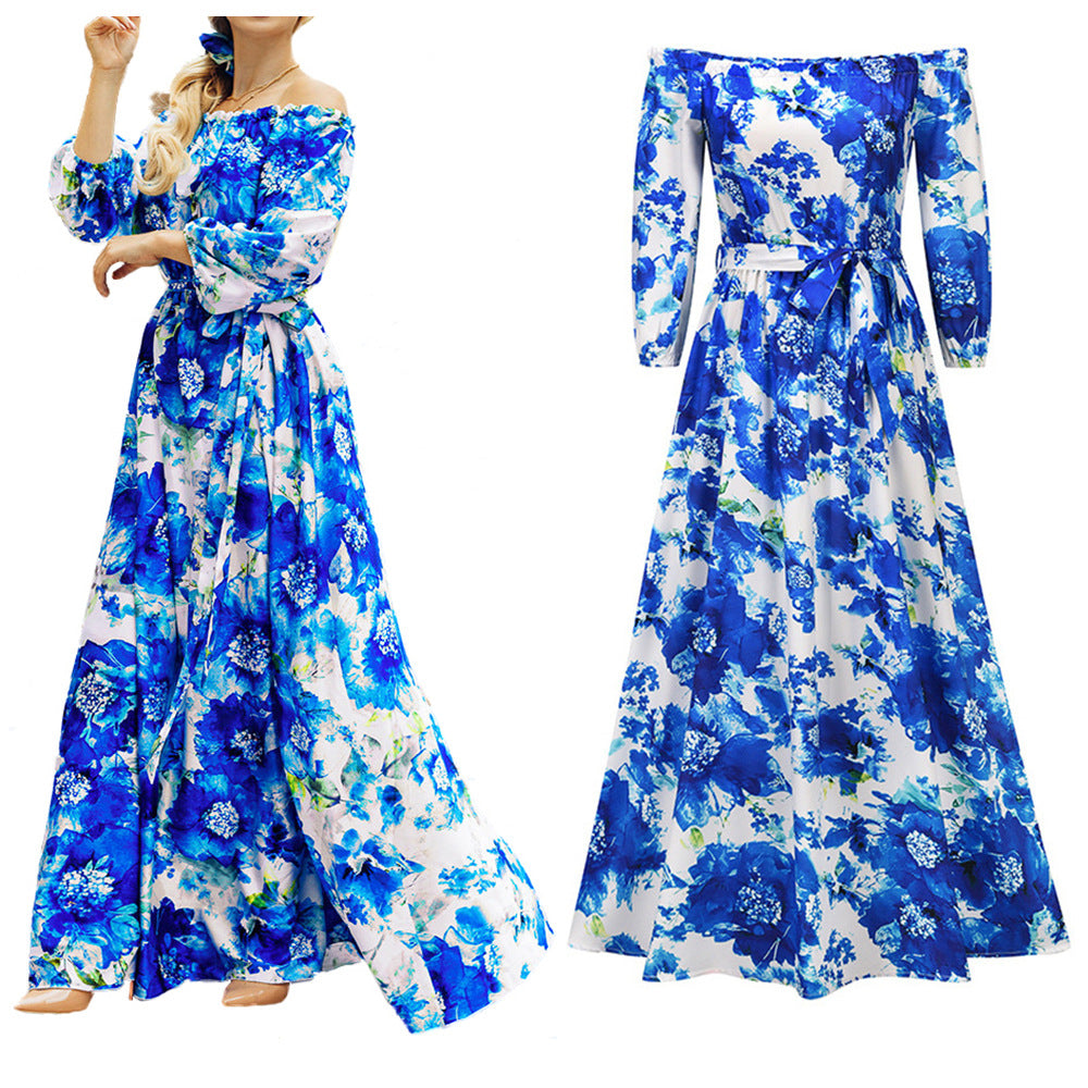 Dame Off-Shoulder Maxikjole med florale Applikationer Stilla