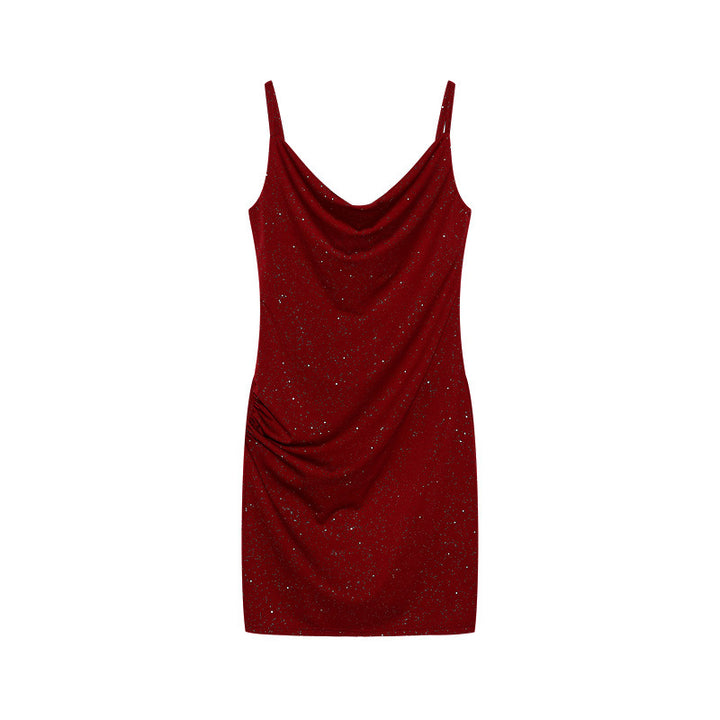 Dame Drapé-Stil Mini Kjole med Glimmer Detalje Stilla