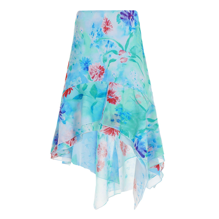 Dame asymmetrisk flæse nederdel lavet af blomster chiffon Skovae