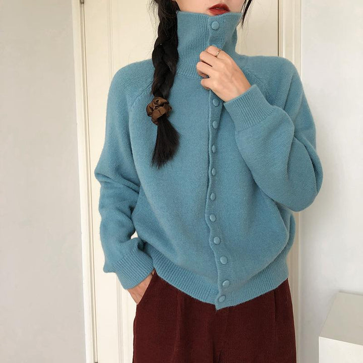 Femme Højkrave Knap-Ned Strikpullover Stilla