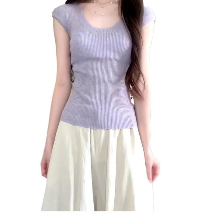 Femme RIPPEN KORTÆRMET T-SHIRT SVANE-UDBRUD Stilla