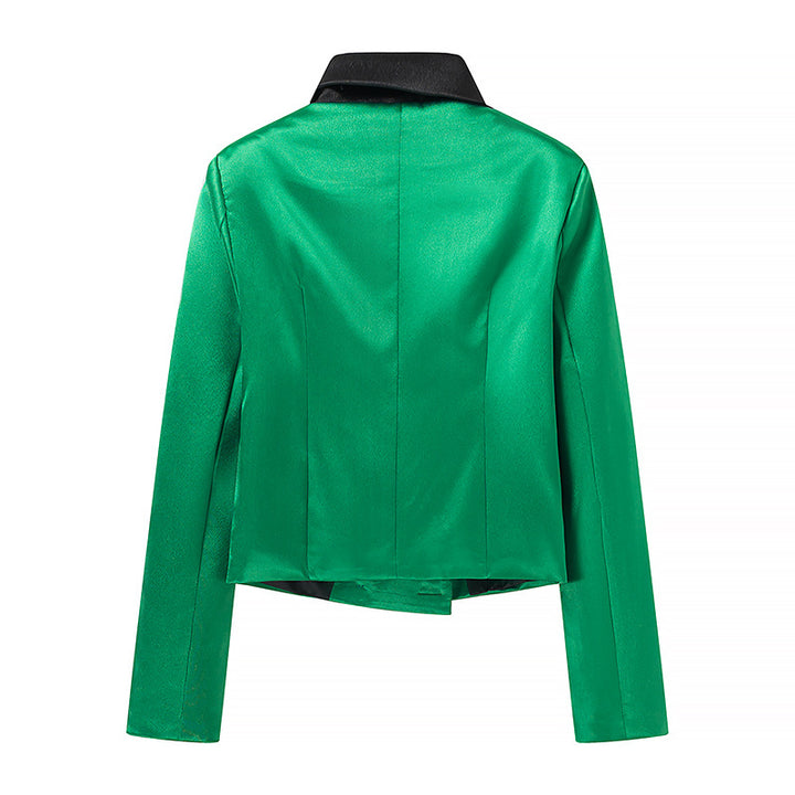 Dame elegant dobbeltknap blazerjakke med skinnende finish Stilla