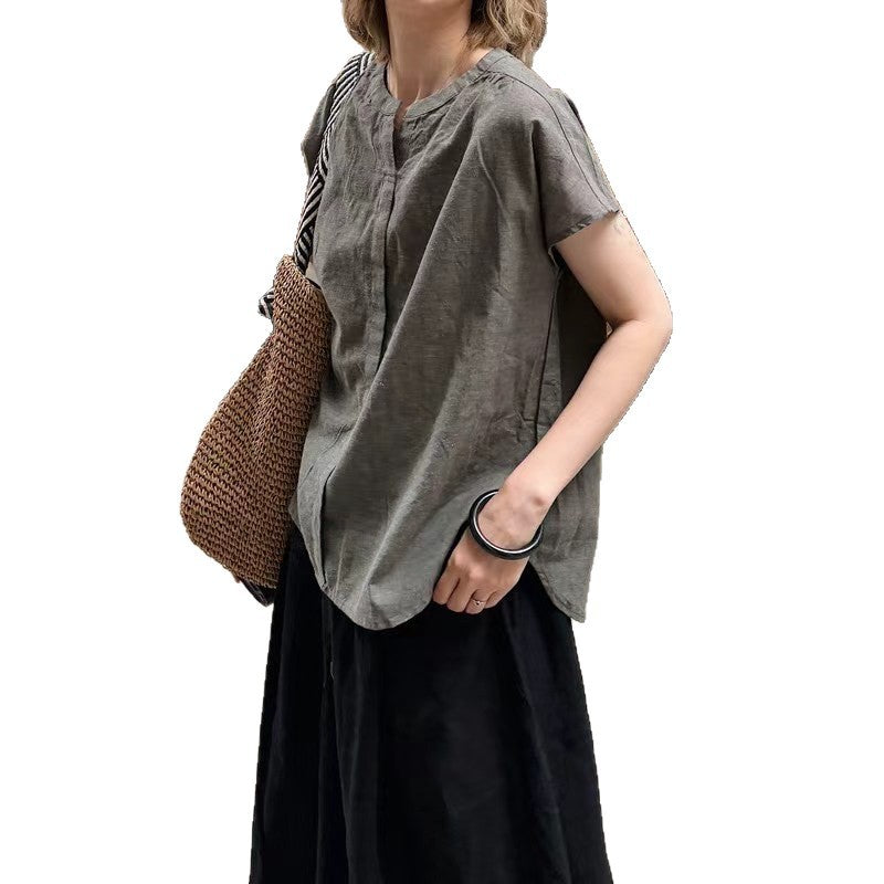 Femme Relaxed Fit Korte Ærmer Button-Up Linned Top Stilla