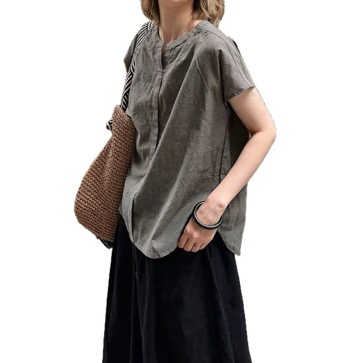 Femme Relaxed Fit Korte Ærmer Button-Up Linned Top Stilla