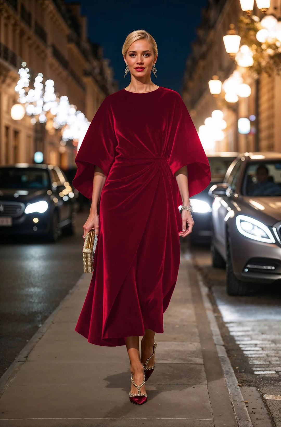 Dame Elegant Velour Aftenkjole Stilla