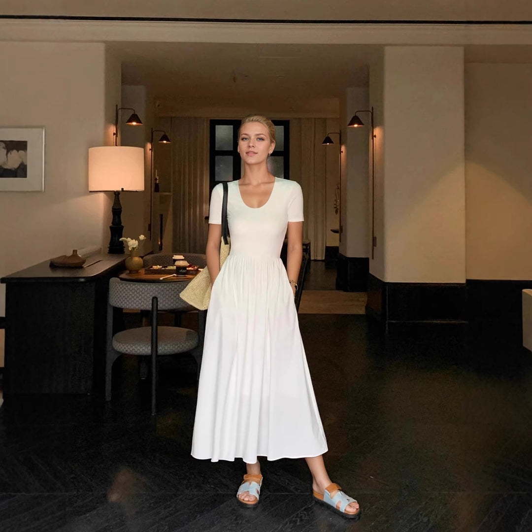 Dame Elegant Maxi-kjole med høj udskæring og harmonisk snit Skovae