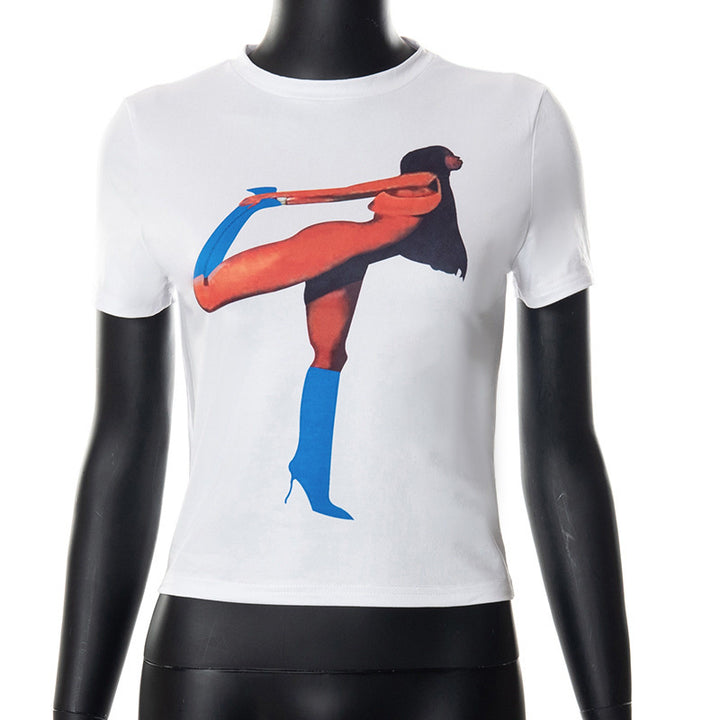 Dame Crop T-Shirt med iøjnefaldende grafisk tryk Skovae