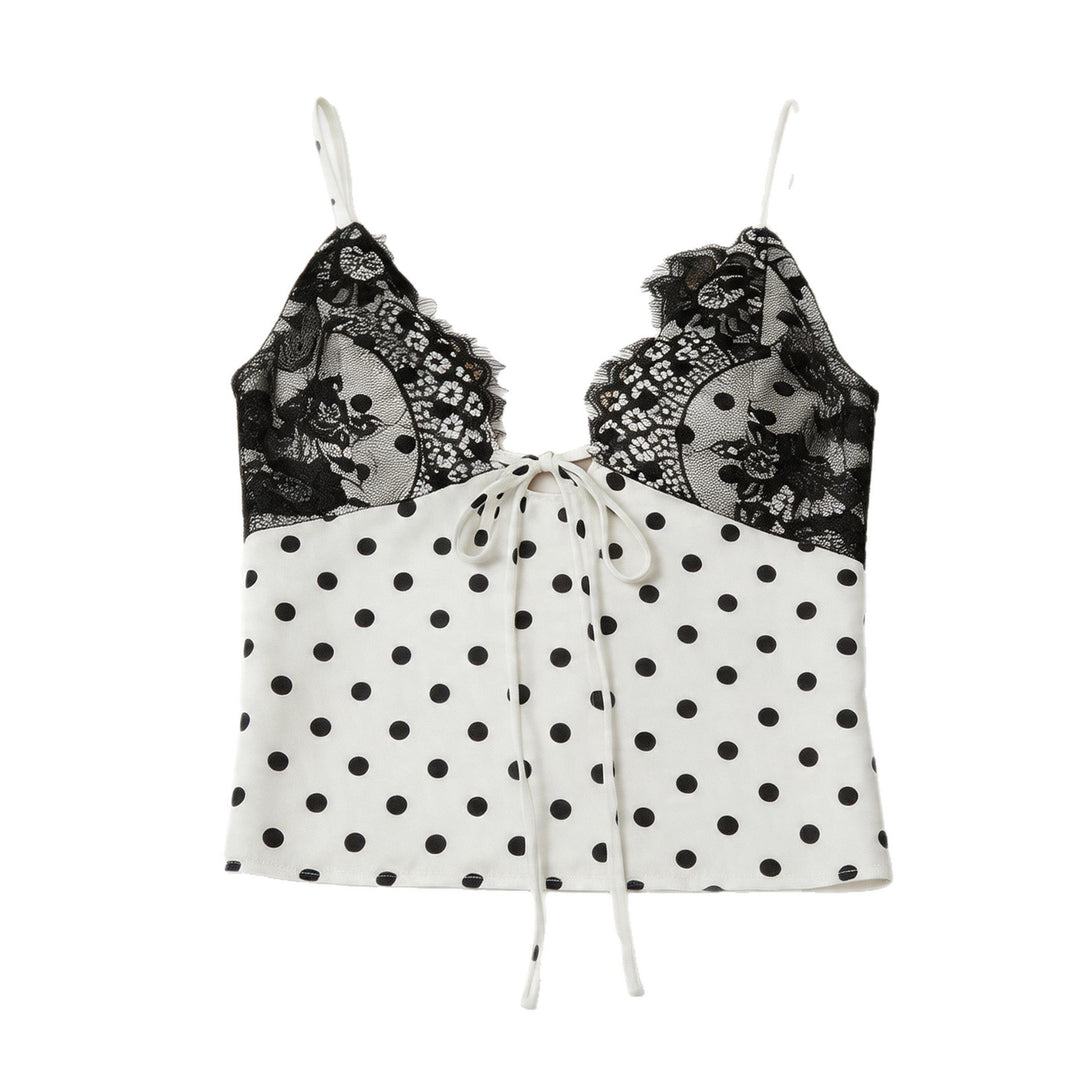 Dame Leger elegant spaghetti strap top med blonder og prikkemønster Skovae