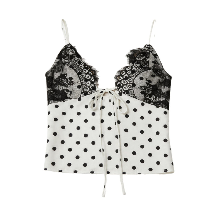 Dame Leger elegant spaghetti strap top med blonder og prikkemønster Skovae