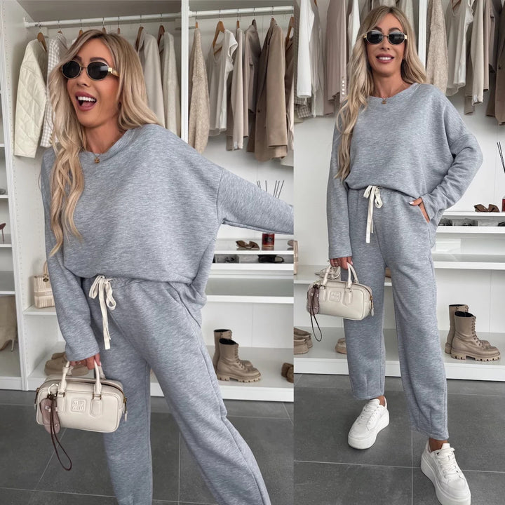 Kvinders loungewear sæt med komfortabel elastisk talje og moderne sweatshirt