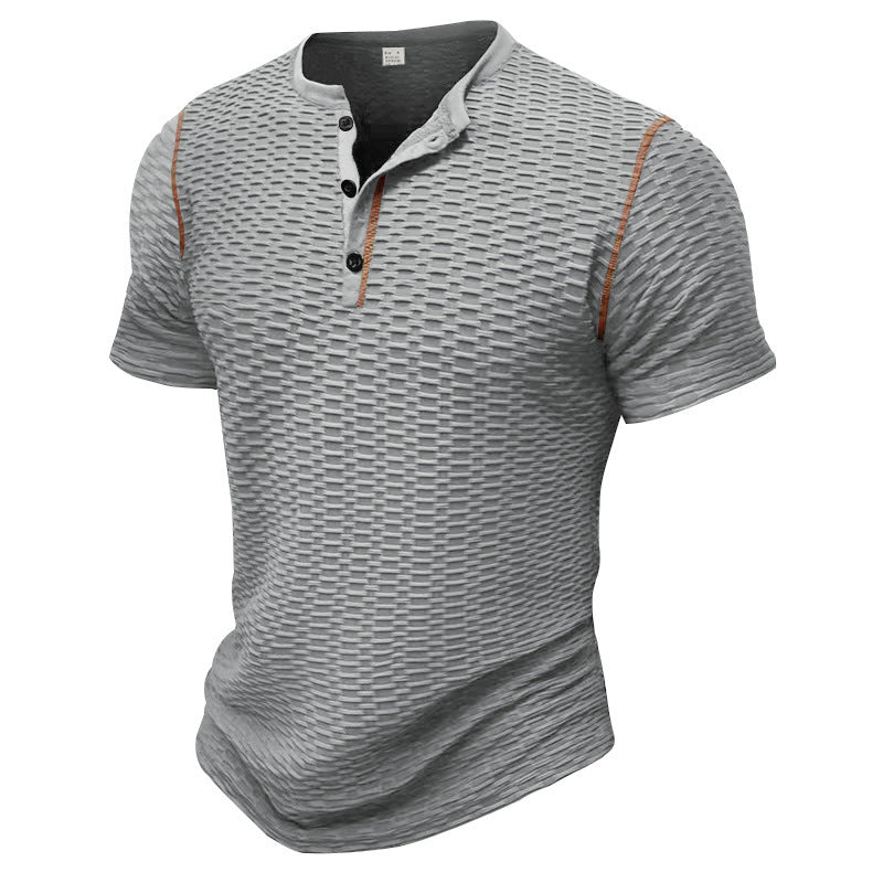 Herrer kortærmet Henley-shirt med struktureret design og modeaccentuer Stilla