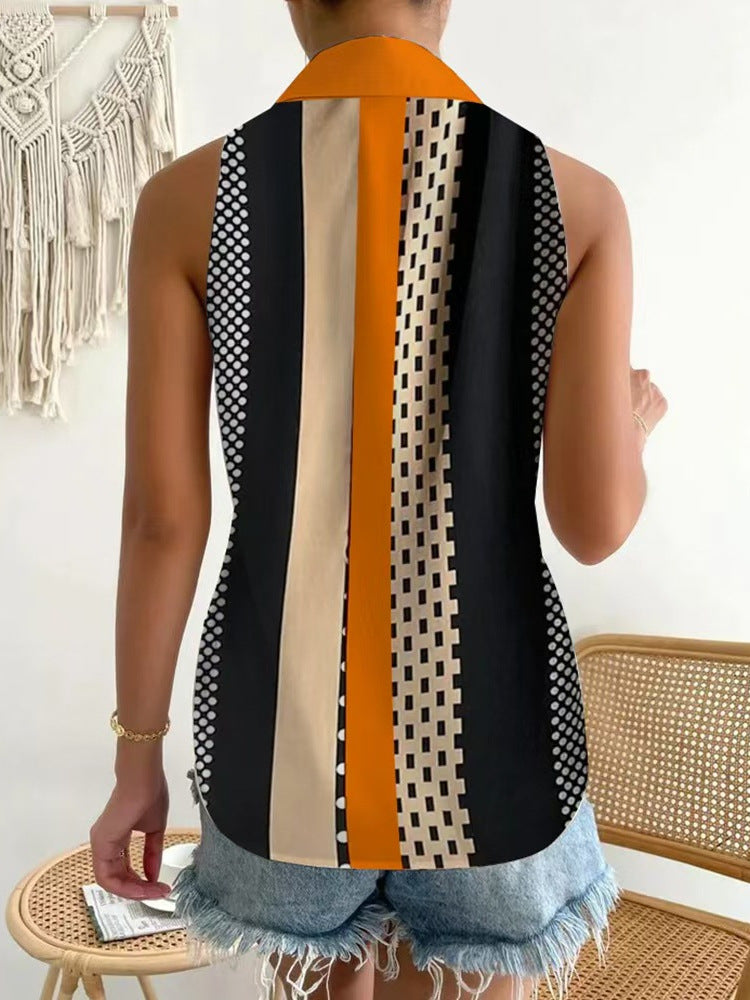 Dame ærmeløs bluse skjorte med moderne geometrisk design Stilla