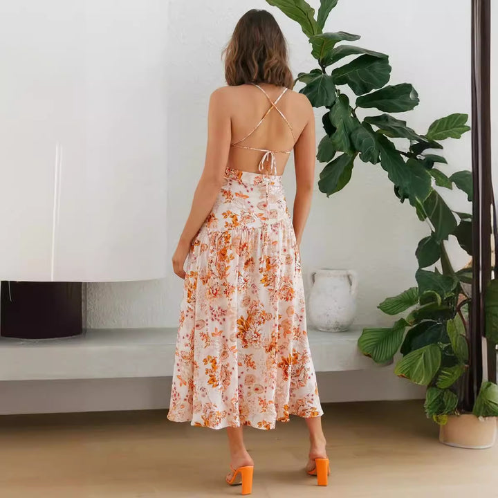 Femme Elegant Floral Cut-Out Maxi Kjole Stilla