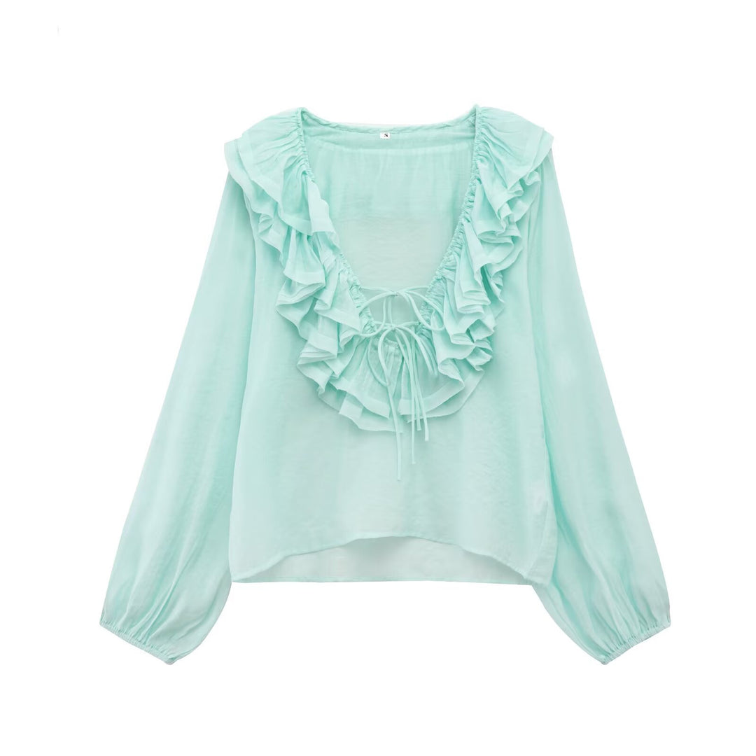 Femme Rynk Off-Shoulder Bluse med Snøre Detalje Stilla