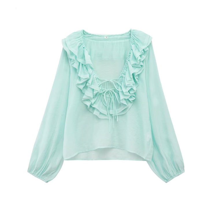 Femme Rynk Off-Shoulder Bluse med Snøre Detalje Stilla