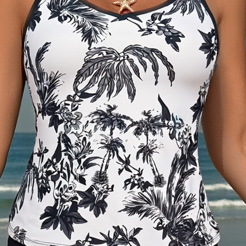 Dame Tankini-Sæt med blomster Top og sporty Shorts Skovae