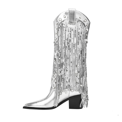 Femme Statement Fringed Cowboy Støvler Stilla