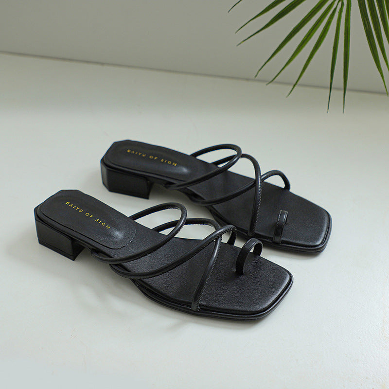 Femme Strappy Block Heel Slide Sandaler Stilla