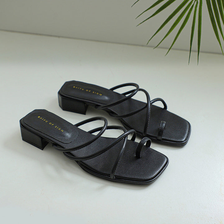 Femme Strappy Block Heel Slide Sandaler Stilla