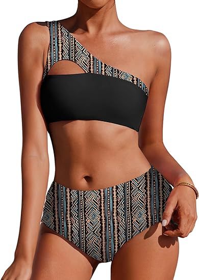 Dame bikini-sæt med asymmetrisk design og blomsterakenter Stilla