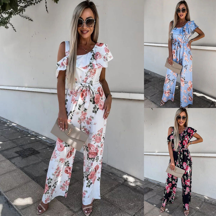 Dame Én-skulder Blomst Rynke jumpsuit Stilla