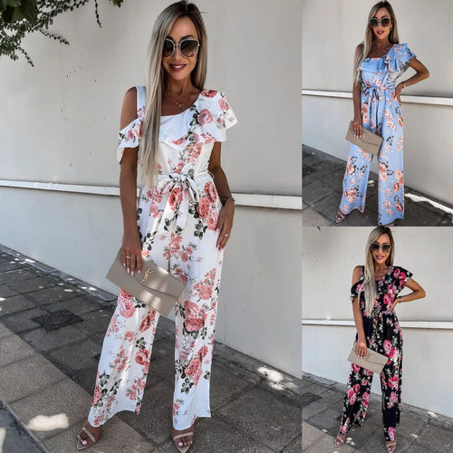 Dame Én-skulder Blomst Rynke jumpsuit Stilla