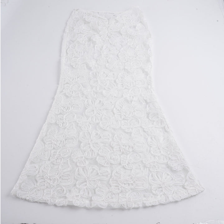 Damer Elegant blonderock med blomsterapplikationer og flydende snit Skovae