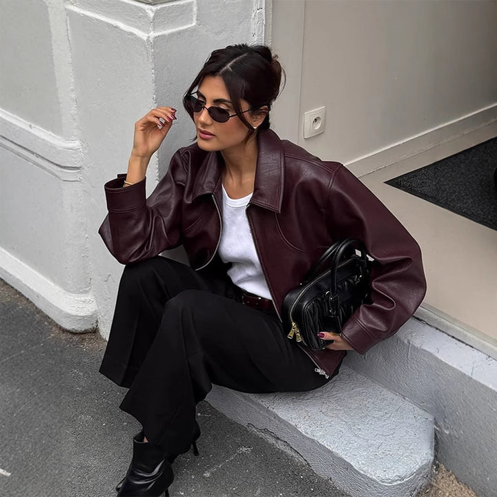 Dame elegant læderjakke med oversized snit Stilla