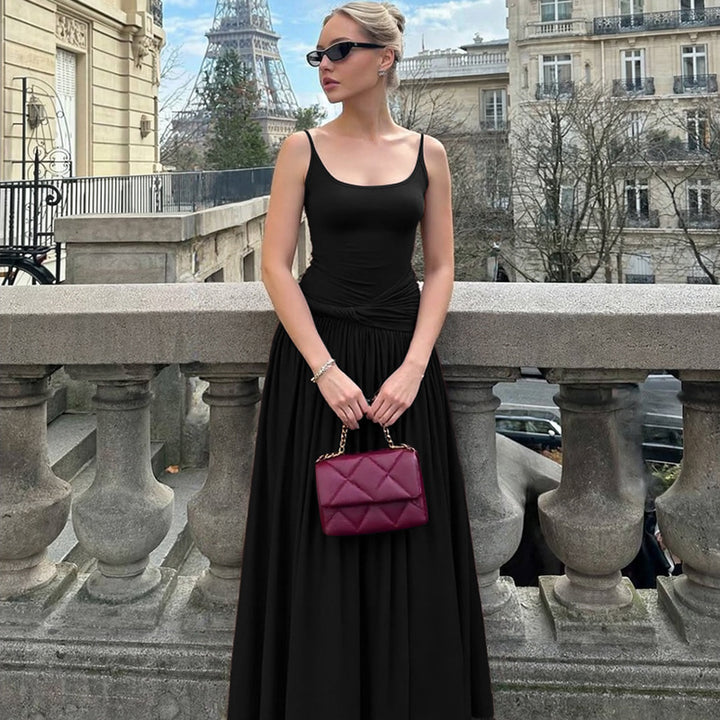Dame Elegant Maxikjole med Drapering og Spaghetti-Stropper Skovae