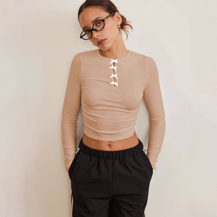 Dame afslappet longsleeve med unikke snøringer Stilla