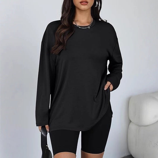 Kvinders Casual Langærmet T-Shirt med Side Slids Stilla