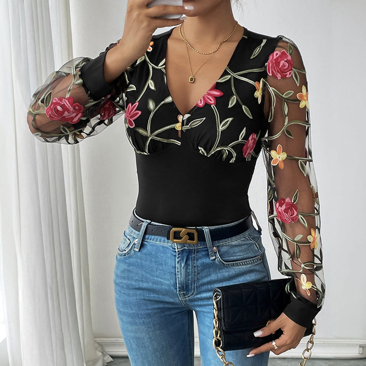 Dame Floral Broderet Bodysuit Stilla
