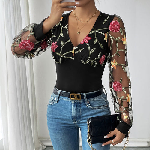 Dame Floral Broderet Bodysuit Stilla
