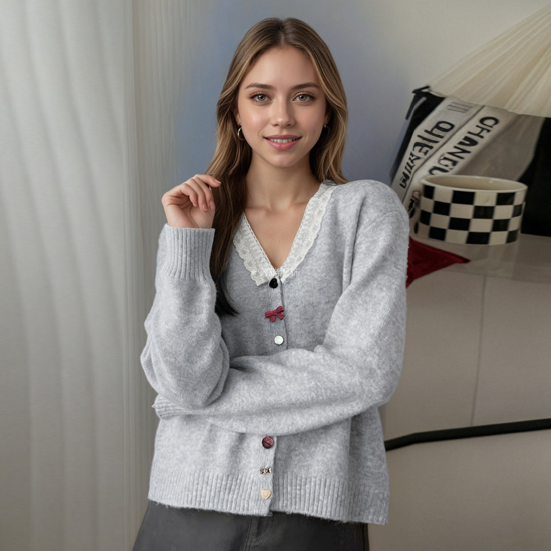 Kvinder Legesyg Strik Cardigan med Rynker og Knap Detaljer Stilla