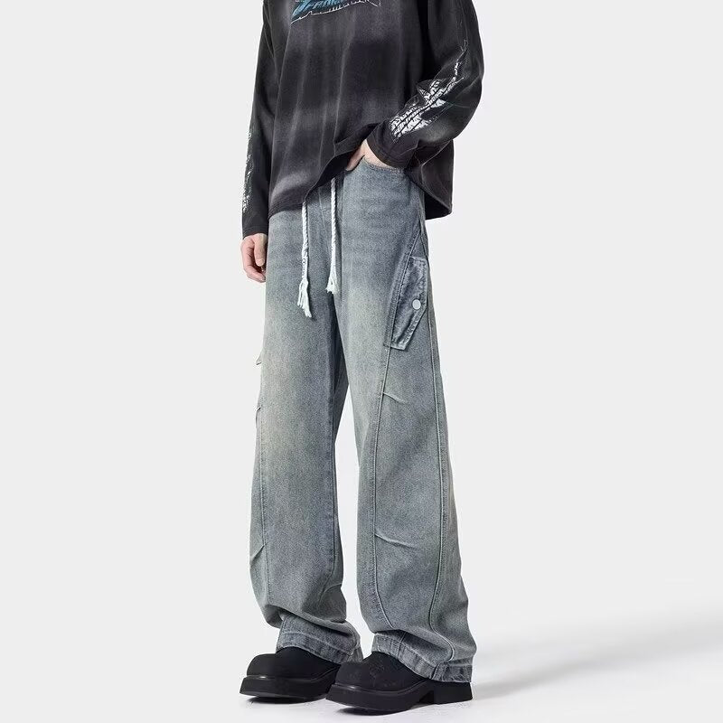 Herrer brede Cargo-jeans med funktionelle lommer og moderne design Stilla
