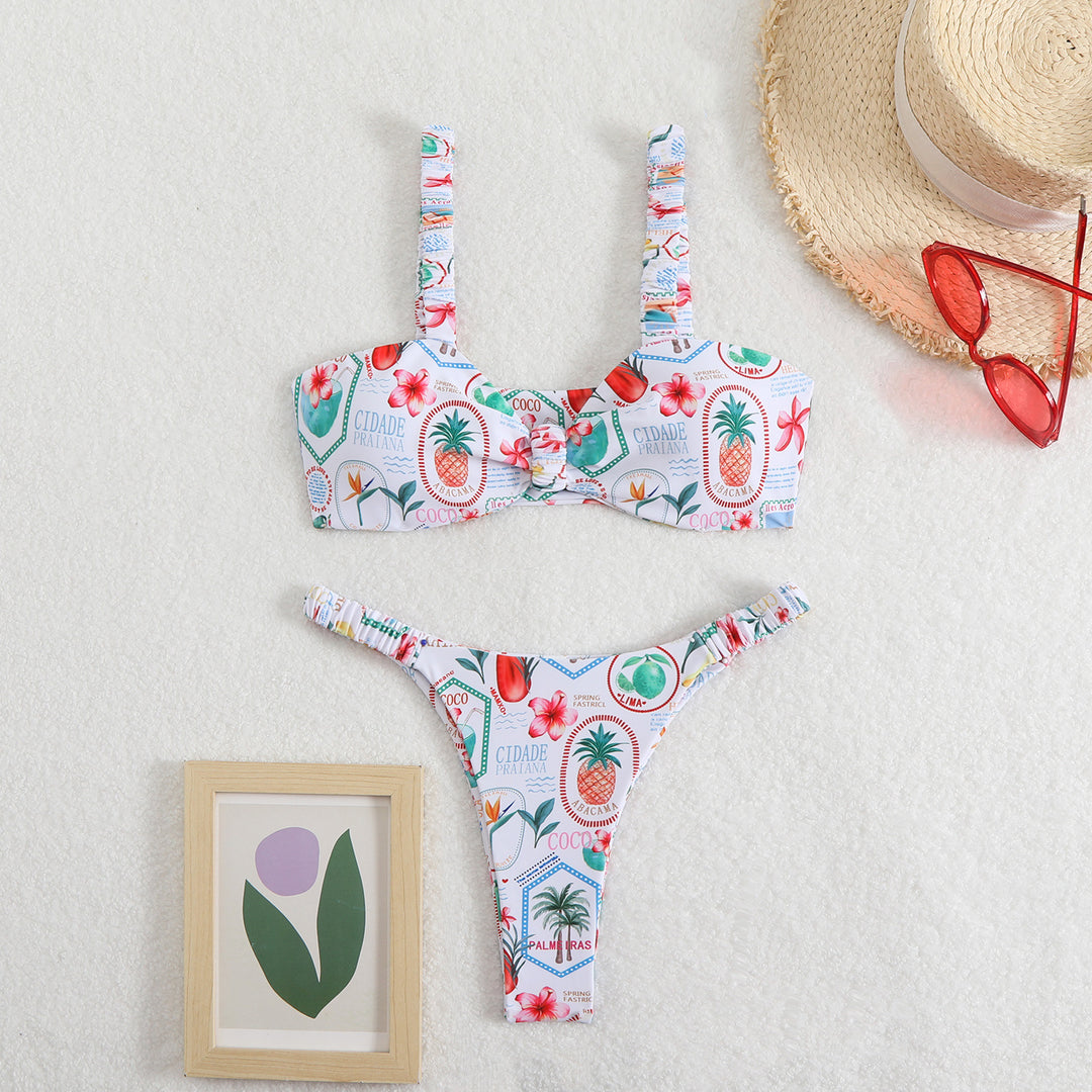 Femme Floral Print Bralette og High-Cut Bikini Bottom Sæt Stilla