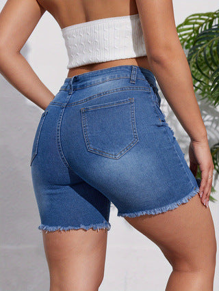 Dame trendede Denim Shorts med afslappet snit og mode ødelagte detaljer Stilla